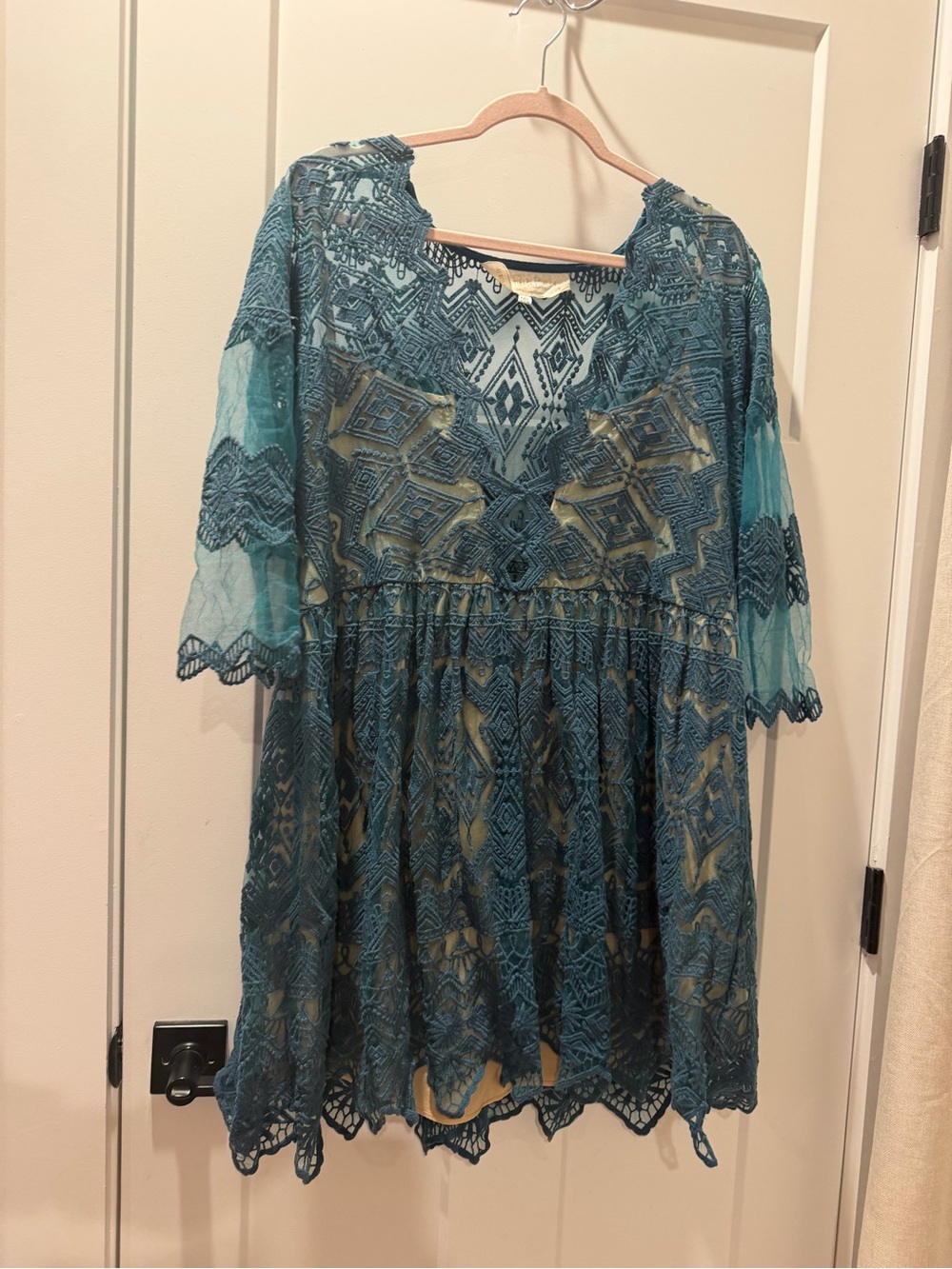 Jen's Pirate Booty Teal Lace Mini Dress with Cream Lining